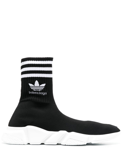 Balenciaga Adidas Speed Light Logo-jacquard Stretch-knit Slip-on Sneakers In Black,white