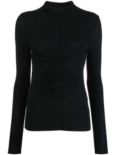 Veronica Beard Theresa Ruched Turtleneck In Black