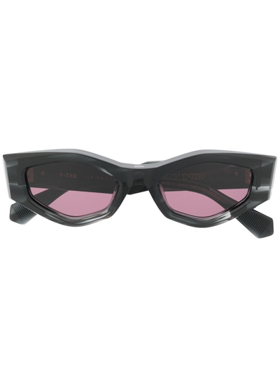 Valentino Rockstud Irregular-frame Sunglasses In Black