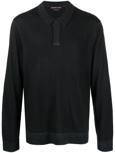 Michael Kors Long-sleeve Polo Shirt In Black