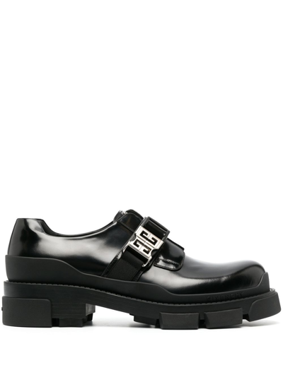 Givenchy Squared 4g Buckle Leather Derby Shoes In Black