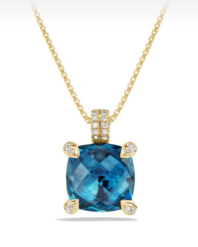 David Yurman Châtelaine Pendant Necklace With Hampton Blue Topaz And Diamonds In 18k Gold, 11mm, 16-18"l