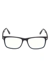 Tom Ford 53mm Square Blue Light Blocking Optical Glasses In Shiny Black