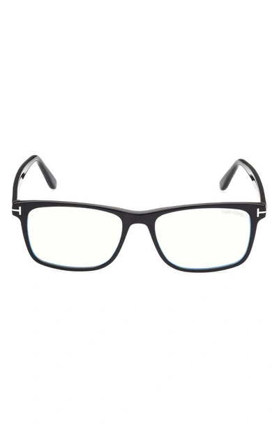 Tom Ford 53mm Square Blue Light Blocking Optical Glasses In Shiny Black
