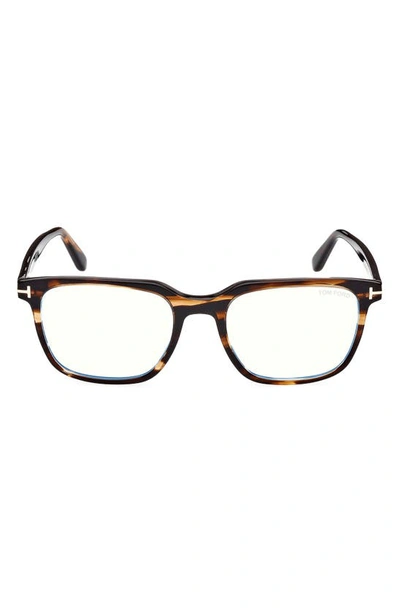 Tom Ford 53mm Square Blue Light Blocking Glasses In Dark Brown / Smoke