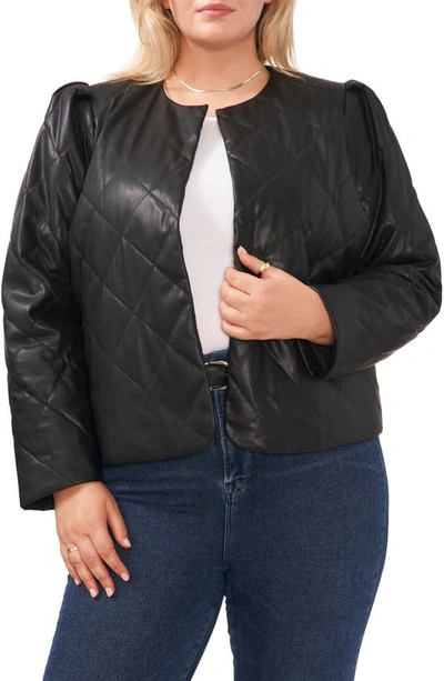 Vince Camuto Plus Size Quilted Faux-leather Jacket In Rich Black