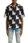 Amiri Convertible-collar Printed Silk-twill Shirt In Black/ White