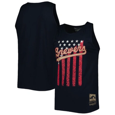 Mitchell & Ness Men's  Navy Milwaukee Brewers Cooperstown Collection Stars And Stripes Tank Top