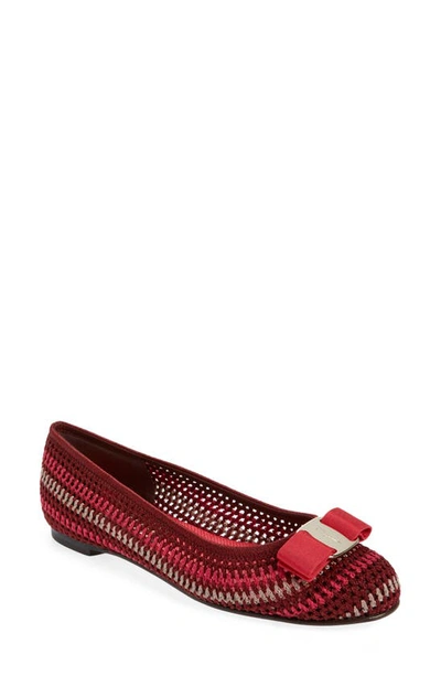 Ferragamo Varina Cotton Bow Ballerina Flats In Red