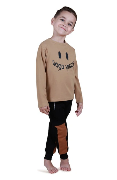 Tiny Tribe Kids' Good Vibes Long Sleeve Graphic Tee In Caramel