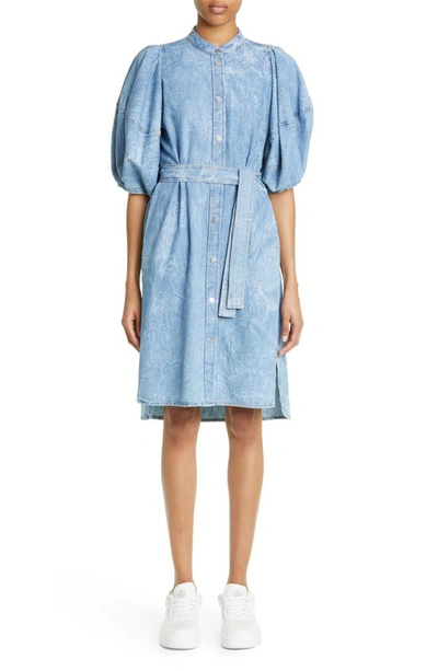 Stella Mccartney Puff Sleeve Crinkled Denim Shirtdress In Crinkle Blue