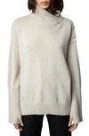 Zadig & Voltaire Alma Rhinestone Stars Metallic Thread Cashmere Blend Sweater In Mastic