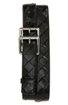 Bottega Veneta Double Buckle Intrecciato Leather Belt In Black-silver