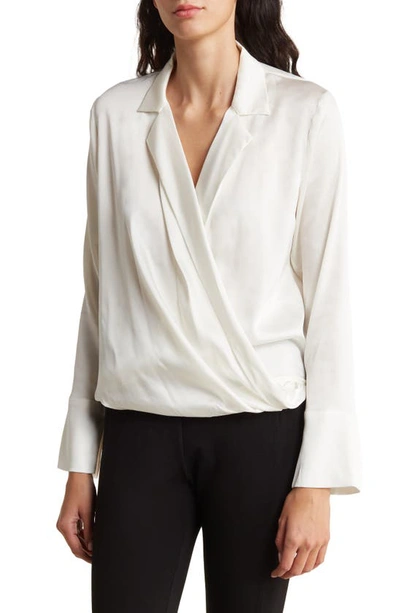 Donna Karan Women's Notched Collar Draped V-neck Blouse In Ivory