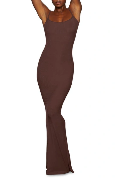 Skims Soft Lounge Ribbed Stretch-jersey Nightdress In Brown