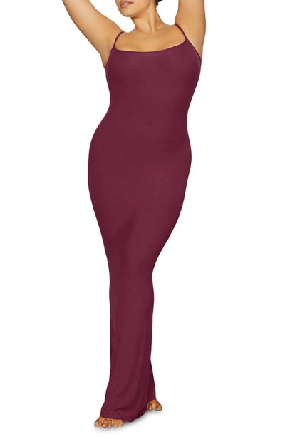 Skims Soft Lounge Ribbed Stretch-modal Maxi Slip Dress In Wine