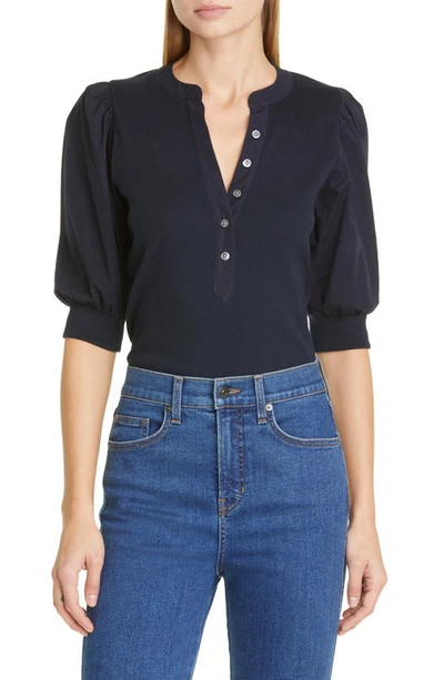 Veronica Beard Coralee Front Button Blouse In Blue