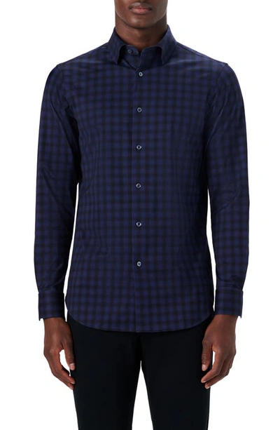 Bugatchi James Plaid Ooohcotton Long-sleeve Button-down Shirt In Night Blue
