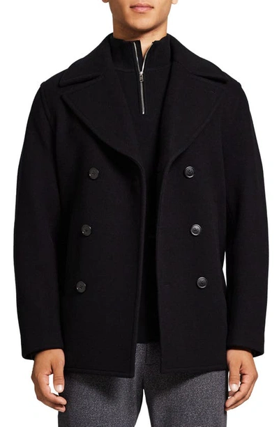 Theory Loft Wool 3 Button Peacoat In Black