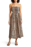 Ganni Leopard Print Strapless Organic Cotton Cover-up Dress In Leopard