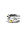 David Yurman Double X Crossover Ring With 18k Gold In Silver, 13mm In Silver/gold