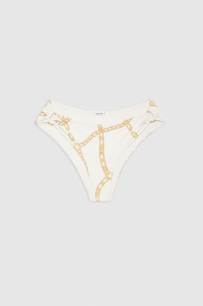 Anine Bing Viv Bikini Bottom In Cream And Tan Link Print