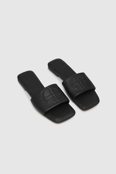 ANINE BING ANINE BING RIA SLIDES IN BLACK MONOGRAM