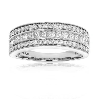 Vir Jewels 1 Cttw Princess And Round Diamond Wedding Band With Milgrain 14k White Gold In Silver