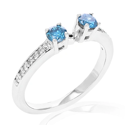 Vir Jewels 1/3 Cttw Semi Mount Blue And White Diamond Engagement Ring 14k White Gold