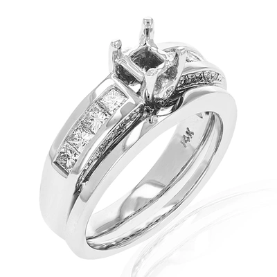 Vir Jewels 0.80 Cttw Semi Mount Diamond Wedding Bridal Set 14k White Gold Princess In Silver
