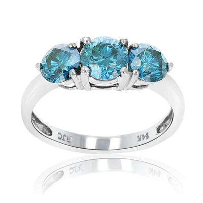 Vir Jewels 2 Cttw 3 Stone Round Blue Diamond Engagement Ring 14k White Gold Bridal Wedding