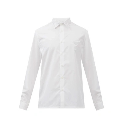 Prada Studded Crystal Collar Shirt In White