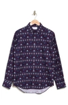 Lorenzo Uomo Holiday Print Button-down Shirt In Navy/ Red