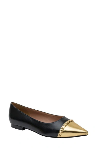 Linea Paolo Niche Pointed Toe Flat In Black/ Gold