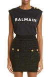 Balmain Cotton Top With Front Logo Print - Atterley In Black