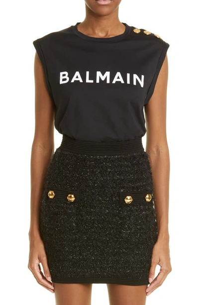 Balmain Cotton Top With Front Logo Print - Atterley In Black
