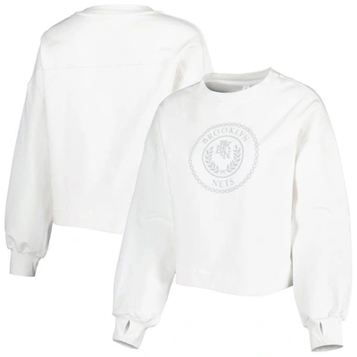 Lusso White Brooklyn Nets Lola Ball And Chain Pullover Sweatshirt