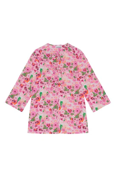 Ganni Floral Organic Cotton Cover-up Tunic In Sugar Plum
