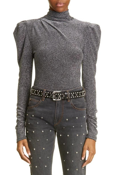 Isabel Marant Étoile Baiola Sparkly Strong Shoulder Blouse In Silver