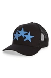 Amiri Leather-trimmed Cotton-canvas And Mesh Trucker Cap In Black Carolina Blue