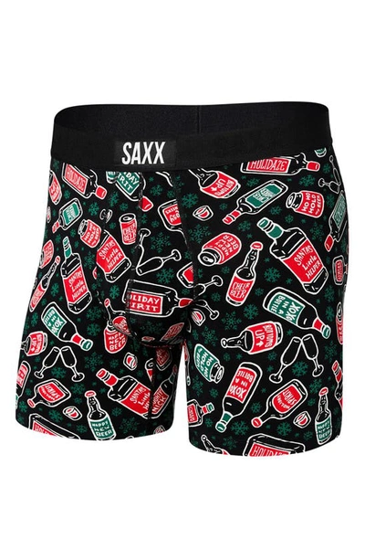 Saxx Ultra Super Soft Relaxed Fit Boxer Briefs In Holiday Spirits- Black