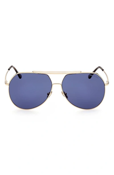 Tom Ford Liam 61mm Navigator Sunglasses In Shiny Rose Gold / Blue