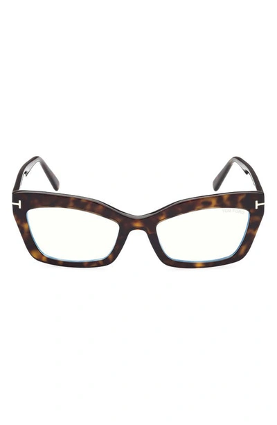 Tom Ford 54mm Cat Eye Blue Light Blocking Glasses In Dark Havana