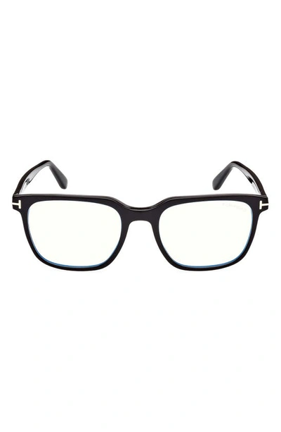 Tom Ford 53mm Square Blue Light Blocking Glasses In Shiny Black