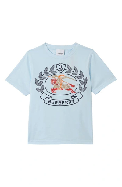 Burberry Kids' Logo Print Jersey Cotton T-shirt In Pale Blue
