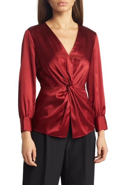 Theory Silk-blend Twist Front Blouse In Red