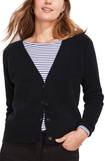 Vineyard Vines Plush Rib V-neck Wool Blend Cardigan In Jet Black