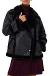 French Connection Belen Faux Shearling Jacket In Black