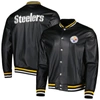 The Wild Collective Black Pittsburgh Steelers Metallic Bomber Full-snap Jacket In Black