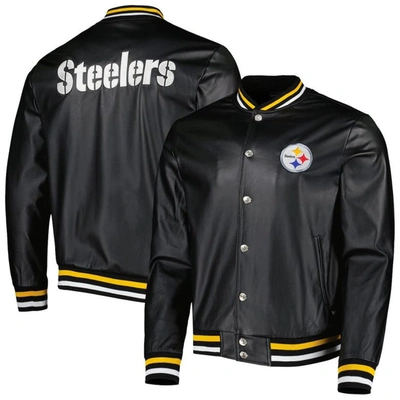 THE WILD COLLECTIVE THE WILD COLLECTIVE BLACK PITTSBURGH STEELERS METALLIC BOMBER FULL-SNAP JACKET